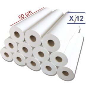 Draps d'examen ouate blanc 50 cm - 12 rouleaux - 2x18g/m - 2 plis - formats de 50x35cm Draps d'examen ouate blanc 50 cm - 12 rouleaux - 2x18g/m - 2 plis - formats de 50x35cm