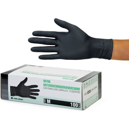 Gants en nitrile 1000 pièces 10 boites (M, Noir) Gants d'examen jetables, sans poudre, sans latex, non stériles, cuisine sanitaire, gants de nett...