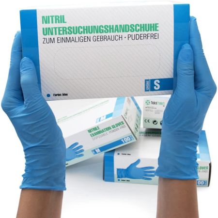 Gants en nitrile 1000 pièces 10 boites (S, Bleu) Gants d'examen jetables, sans poudre, sans latex, non stériles, cuisine sanitaire, gants de nett...