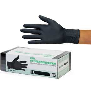 Box of 100 Nitrile Gloves (L, Black) - Disposable Examination Gloves, Powder-Free, Latex-Free, Non-Sterile