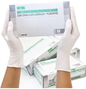 SF Medical Products GmbH Gants en nitrile Boîte de 100 pièces (M, Blanc) Gants d'examen jetables, sans poudre, sans latex, non stériles, médica...