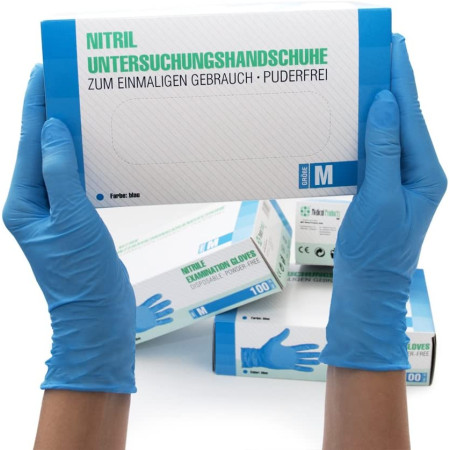 SF Medical Products GmbH Gants en nitrile Boîte de 100 pièces (M, bleus) Gants d'examen jetables, sans poudre, sans latex, non stériles, médica...