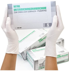 Box of 100 Nitrile Gloves (S, White) - Disposable Examination Gloves, Powder-Free, Latex-Free, Non-Sterile