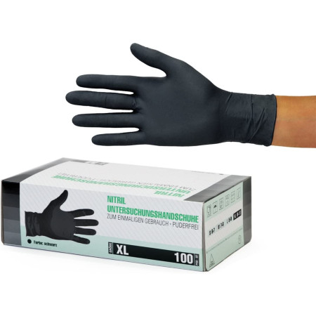 Box of 100 Nitrile Gloves (XL, Black) - Disposable Examination Gloves, Powder-Free, Latex-Free, Non-Sterile