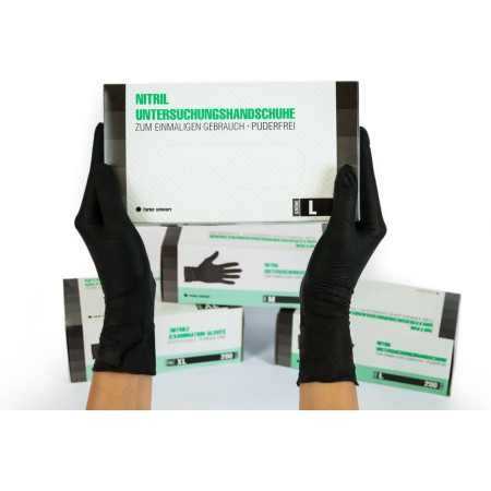 Box of 200 Nitrile Gloves (L, Black) - Disposable Examination Gloves, Powder-Free, Latex-Free, Non-Sterile