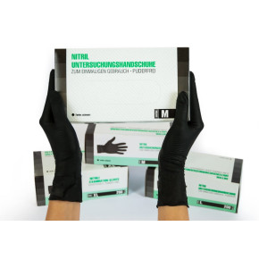 Box of 200 Nitrile Gloves (M, Black) - Disposable Examination Gloves, Powder-Free, Latex-Free, Non-Sterile