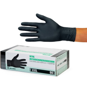 Box of 90 Nitrile Gloves (XXL, Black) - Disposable Examination Gloves, Powder-Free, Latex-Free, Non-Sterile