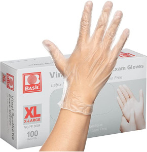 General Medi Disposable Gloves, Transparent Vinyl Gloves without Latex for Home - 100 units/box (XL)