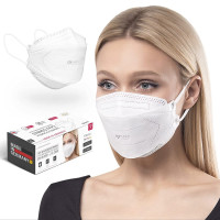 Made in Germany FFP2 Respirator Mask - Certified EN149:2001+A:2009 - Standard Size - BFE 99.5% - STANDARD 100 by OEKO-TEX - White - 5 pcs