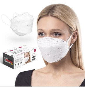 Masque FFP2 respirateur Made in Germany - Certifié EN149:2001+A:2009 - Standard Size - BFE 99,5% - STANDARD 100 by OEKO-TEX - Blanc - 5 pcs