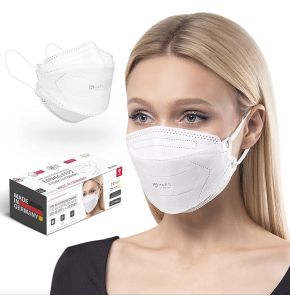 Made in Germany FFP2 Respirator Mask - Certified EN149:2001+A:2009 - Standard Size - BFE 99.5% - STANDARD 100 by OEKO-TEX - White - 5 pcs