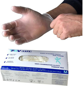 Hurry Jump Disposable Vinyl Gloves Powder-Free and Latex-Free Box of 100 - Transparent Size S to XL