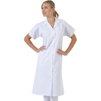 Blouse blanche femme Hurry Jump Label - Manches courtes - Lavable en machine à 90 degrés - Usage médical ou industriel