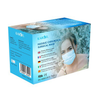 KAROFI - Masques Chirurgicaux Type I Médical, 3 Couches, BFE ≥ 95%, testés et approuvés, certifiés CE EN14683 : 2019, boîte 50 pcs