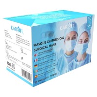 Masques chirurgicaux type IIR KAROFI - 4 couches - BFE > 99% - Certifiés CE EN14683:2019 - Boîte 50 pcs