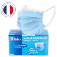 KB MEDICA - Type 2R IIR Surgical Masks - Made in France (adult blue, 50)