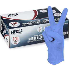 MEDca Nitrile Examination Gloves, Disposable, Powder-Free, Small/Box of 100 Units