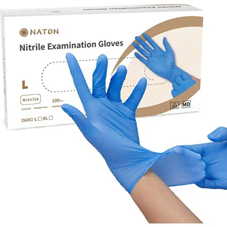 NATON Gants jetables en nitrile - Boîte de 100 Gants Nitrile Taille L - Sans Poudre, Sans Latex, Gants en Nitrile Bleu, Résistants et Multi-usages