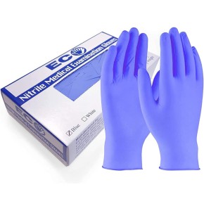 OPTIMUM MEDICAL Boite 100 gants nitrile non poudrés Eco Medi-Glove - Gants jetables bleus multiusage et examens médicaux, ambidextre