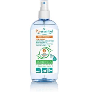 Puressentiel - Sanitizing - Antibacterial Spray Lotion with 3 Essential Oils - Eliminates 99.9% of Bacteria and Viruses - Hands and Surfaces - Ideal for Effective Sanitization