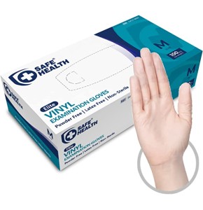 Safe Health Transparent Vinyl Disposable Examination Gloves - Powder-Free - Latex-Free - Hypoallergenic - CE Certified