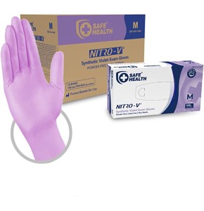 Safe Health Gants d'examen Nitro-V en nitrile-vinyle synthétiques hybrides Violet | Taille S M L XL | Sans poudre Sans latex | Jetables-Médicaux