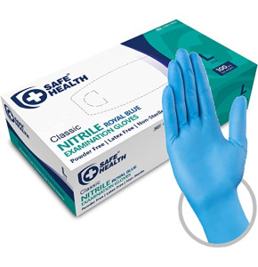 Safe Health Blue Nitrile Disposable Gloves | Powder-Free - Latex-Free - Hypoallergenic | Textured Finger - CE-EN455 Certified | Medical Care - Food | 3.5 Mil