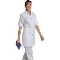 SNV Women's Medical Blouse with Adjustable Sleeves - Medical Uniform White Blouse - Chemistry Polyester/Cotton