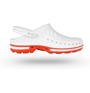WOCK Clog à Bride avec Semelle Walksoft, Sabot Medical de Travail Orange et Blanche, Femme et Homme, Stérilisable, Gamme de Tailles 35-48 WOCK Clog à Bride avec Semelle Walksoft, Sabot Medical de Travail Orange et Blanche, Femme et Homme, Stérilisable, Gamme de Tailles 35-48