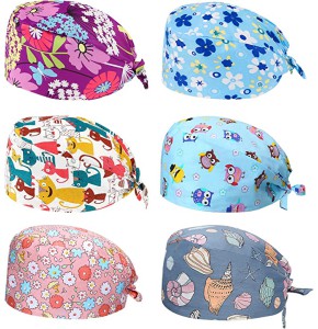 XiYee 6 Pièces Chapeaux de Travail, Réglable Imprimé Coton Bonnet Casquette Turban, Unisexe Chapeau de beauté avec Bandeau Absorbant, Charlotte...