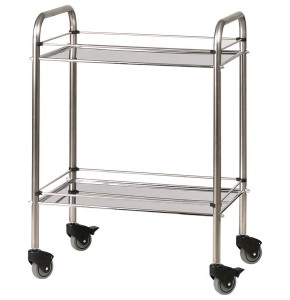 Stainless Steel Medical Trolley - 2 or 3 Shelves with Railings
