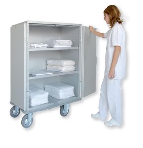 Chariot Linge Propre En Aluminium 2 Étagères Porte à 2 Battants Pare-Chocs Inférieur En Caoutchouc