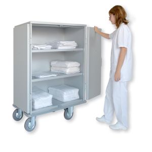 Chariot Linge Propre En Aluminium 2 Étagères Porte à 2 Battants Pare-Chocs Inférieur En Caoutchouc