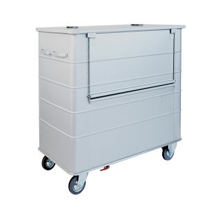 Anodized light alloy container with lid and front doors