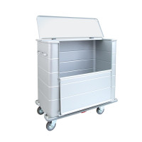 Anodized light alloy container with lid, front door and rubber bumper