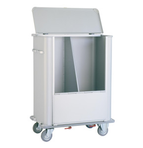 Anodized light alloy container with lid, tight separation, front doors and rubber bumper