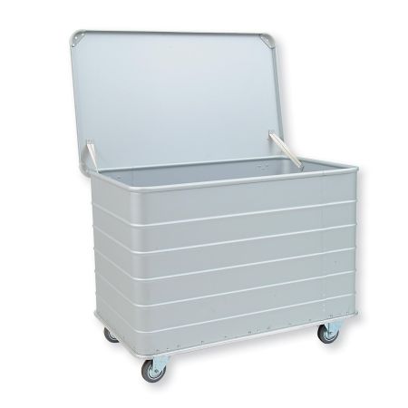 Anodized light alloy container with hinged lid